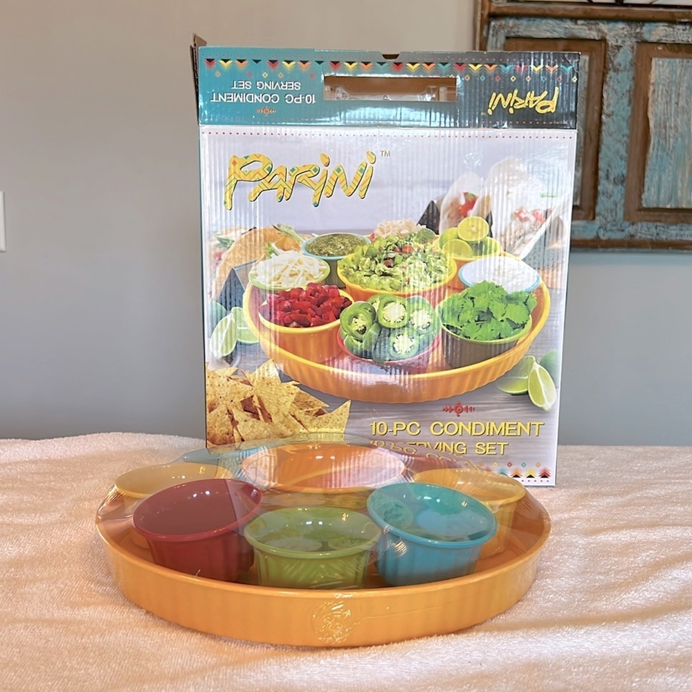 Parini 10 piece melamine condiment serving set NWT